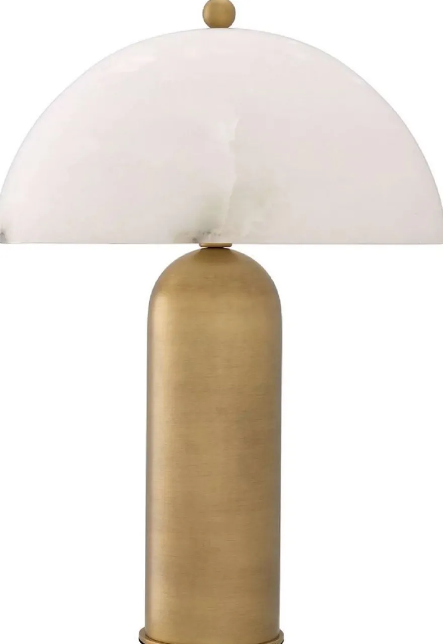 Casa Padrino Luxus Tischleuchte Antik Messing / Alabaster Ø 39,5 x H. 58 cm - Runde Metall Schreibtschleuchte mit Alabaster Lampenschirm - Luxus Leuchten - Luxus Möbel - Luxus Interior