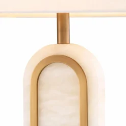 Casa Padrino Luxus Tischleuchte Antik Messing / Alabaster / Weiß H. 67 cm - Luxus Leuchten