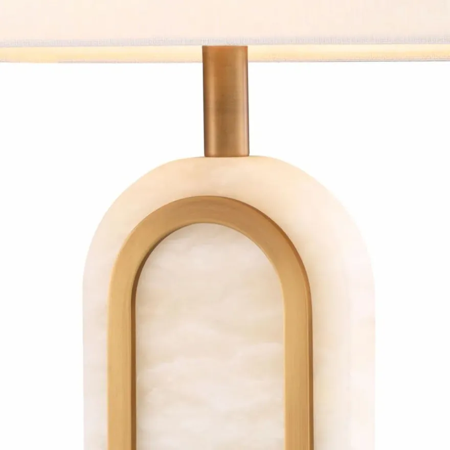 Casa Padrino Luxus Tischleuchte Antik Messing / Alabaster / Weiß H. 67 cm - Luxus Leuchten