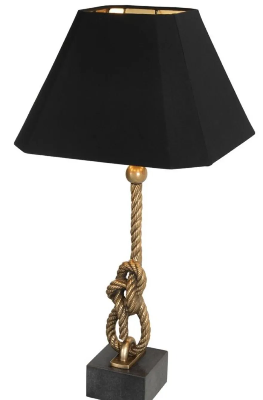 Casa Padrino Luxus Tischleuchte mit Granitsockel vintage messing / schwarz - Luxus Kollektion