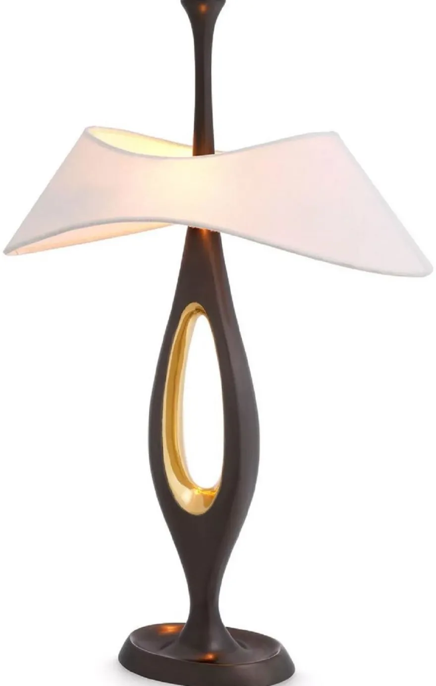 Casa Padrino Luxus Tischleuchte Rotguss / Messing / Weiß 41,5 x H. 63 cm - Messing Schreibtischleuchte mit Lampenschirm - Luxus Tischleuchten - Luxus Leuchten - Luxus Möbel - Luxus Interior