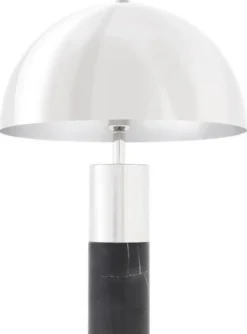 Casa Padrino Luxus Tischleuchte Silber / Schwarz Ø 50 x H. 70 cm - Tischlampe mit rundem Metall Lampenschirm