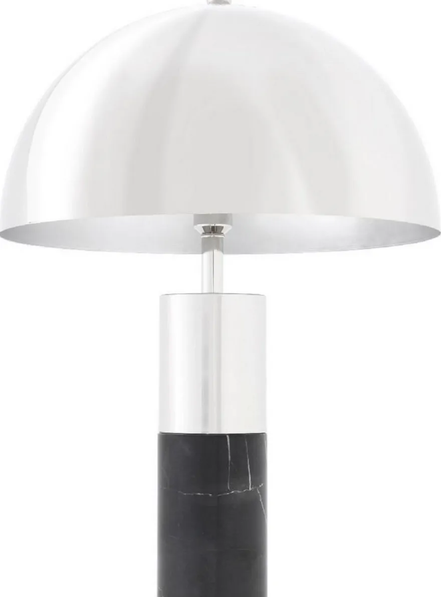 Casa Padrino Luxus Tischleuchte Silber / Schwarz Ø 50 x H. 70 cm - Tischlampe mit rundem Metall Lampenschirm
