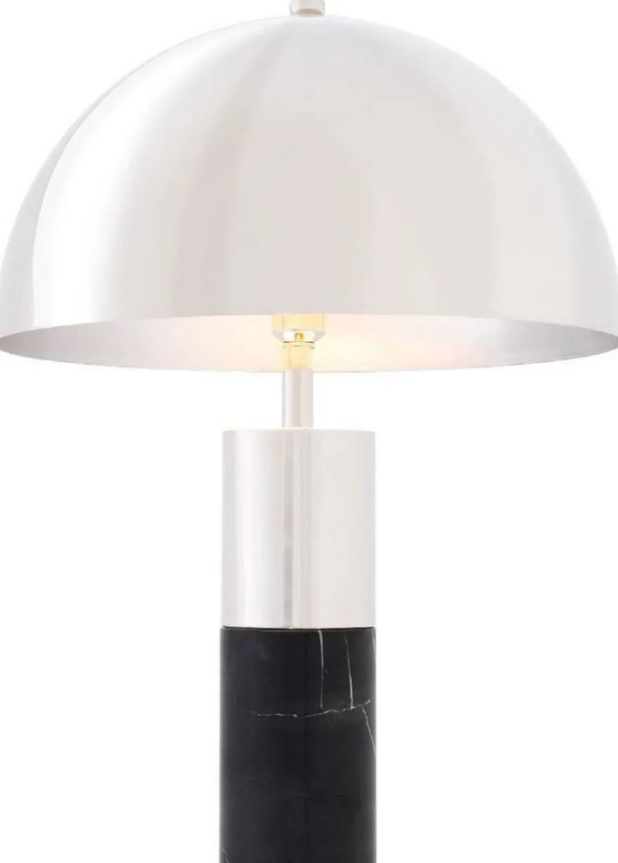 Casa Padrino Luxus Tischleuchte Silber / Schwarz Ø 50 x H. 70 cm - Tischlampe mit rundem Metall Lampenschirm