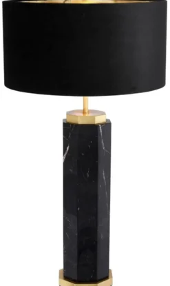 Casa Padrino Luxus Tischleuchte Schwarz / Antik Messing Ø 40 x H. 72,5 cm - Moderne Marmor Tischlampe mit rundem Lampenschirm - Luxus Qualität