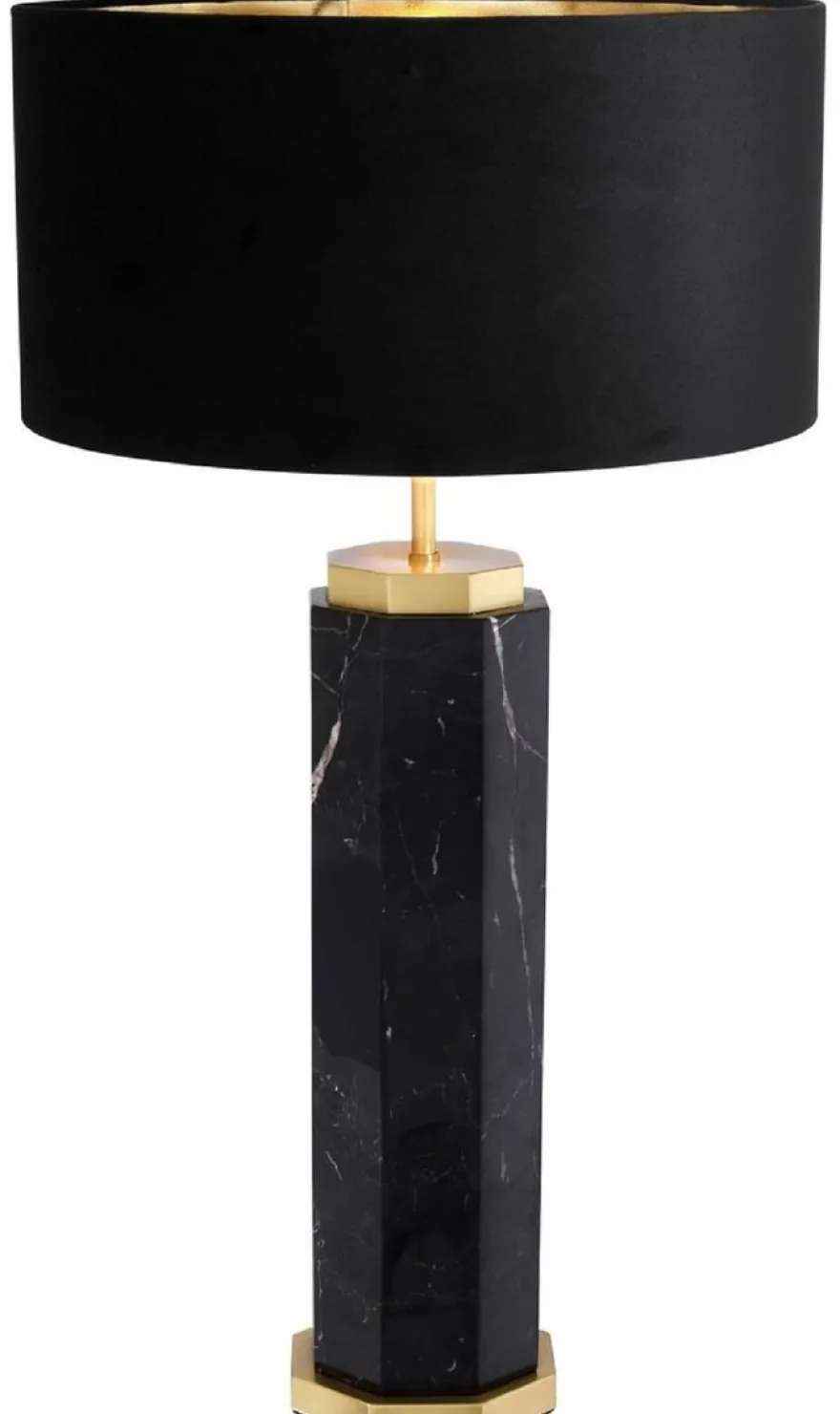 Casa Padrino Luxus Tischleuchte Schwarz / Antik Messing Ø 40 x H. 72,5 cm - Moderne Marmor Tischlampe mit rundem Lampenschirm - Luxus Qualität