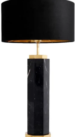 Casa Padrino Luxus Tischleuchte Schwarz / Antik Messing Ø 40 x H. 72,5 cm - Moderne Marmor Tischlampe mit rundem Lampenschirm - Luxus Qualität