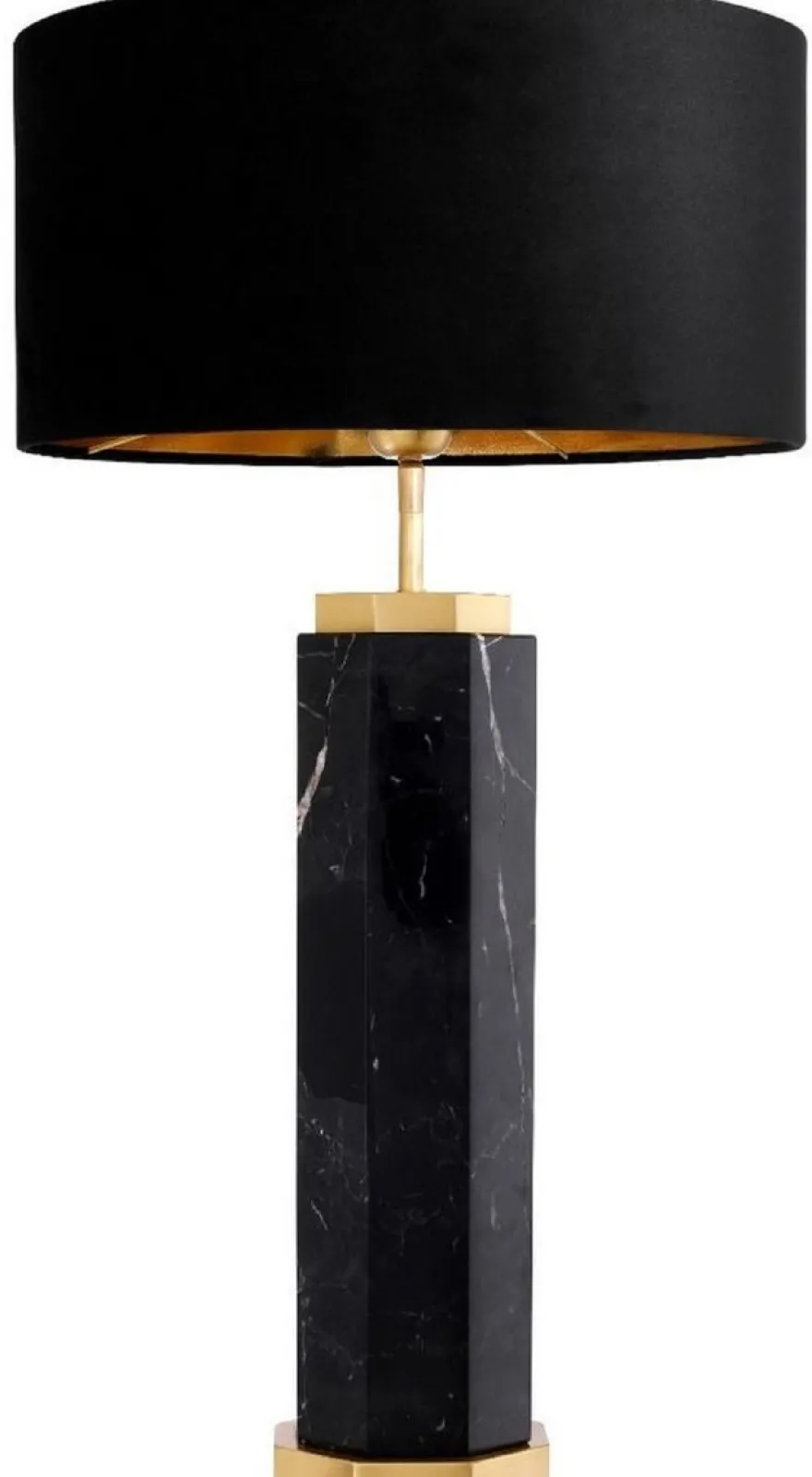 Casa Padrino Luxus Tischleuchte Schwarz / Antik Messing Ø 40 x H. 72,5 cm - Moderne Marmor Tischlampe mit rundem Lampenschirm - Luxus Qualität