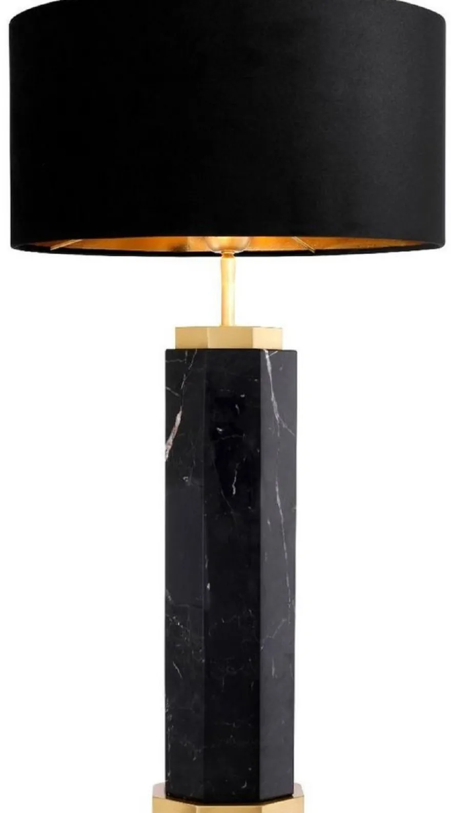 Casa Padrino Luxus Tischleuchte Schwarz / Antik Messing Ø 40 x H. 72,5 cm - Moderne Marmor Tischlampe mit rundem Lampenschirm - Luxus Qualität