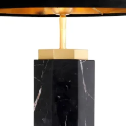Casa Padrino Luxus Tischleuchte Schwarz / Antik Messing Ø 40 x H. 72,5 cm - Moderne Marmor Tischlampe mit rundem Lampenschirm - Luxus Qualität