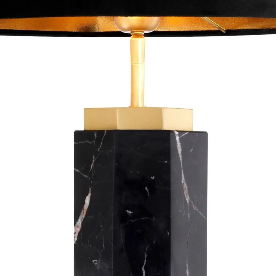 Casa Padrino Luxus Tischleuchte Schwarz / Antik Messing Ø 40 x H. 72,5 cm - Moderne Marmor Tischlampe mit rundem Lampenschirm - Luxus Qualität