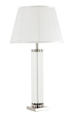 Casa Padrino Luxus Tischleuchte Nickel - Elegante Designleuchte aus Eisen und Glas, Durchmesser 16 x 46 x H 83 cm