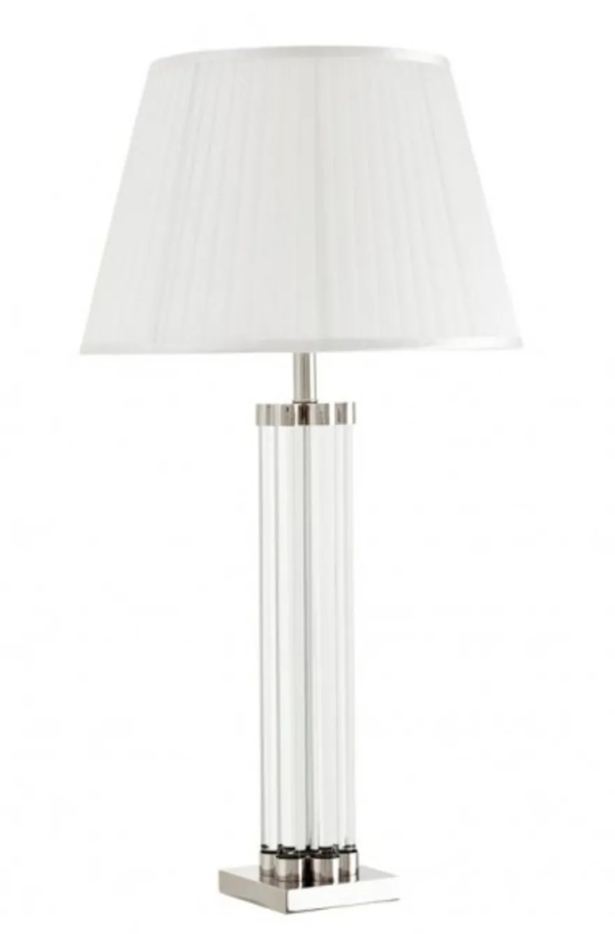 Casa Padrino Luxus Tischleuchte Nickel - Elegante Designleuchte aus Eisen und Glas, Durchmesser 16 x 46 x H 83 cm