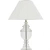 Casa Padrino Luxus Tischleuchte in Nickel mit Kristallglas, Weißer Lampenschirm, Durchmesser 18 cm, Höhe 66 cm
