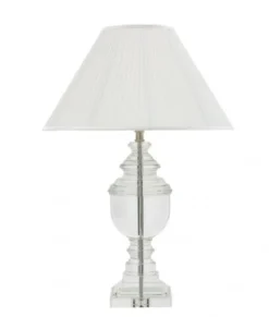 Casa Padrino Luxus Tischleuchte in Nickel mit Kristallglas, Weißer Lampenschirm, Durchmesser 18 cm, Höhe 66 cm
