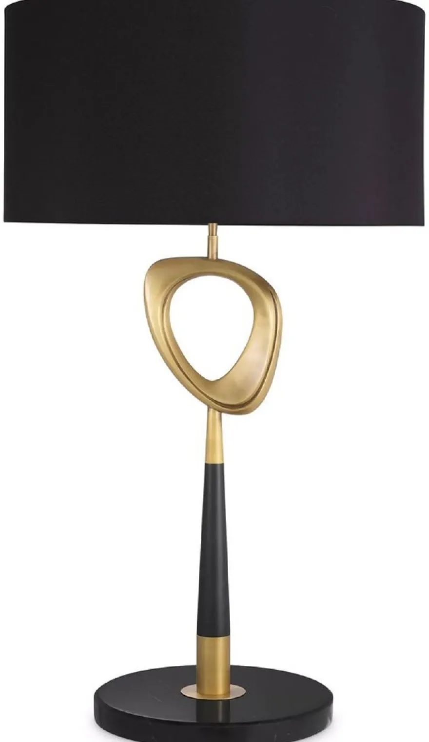 Casa Padrino Luxus Tischleuchte Antik Messingfarben / Schwarz Ø 60 x H. 101,5 cm - Moderne Schreibtschleuchte mit rundem Lampenschirm - Luxus Kollektion