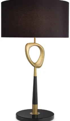Casa Padrino Luxus Tischleuchte Antik Messingfarben / Schwarz Ø 60 x H. 101,5 cm - Moderne Schreibtschleuchte mit rundem Lampenschirm - Luxus Kollektion