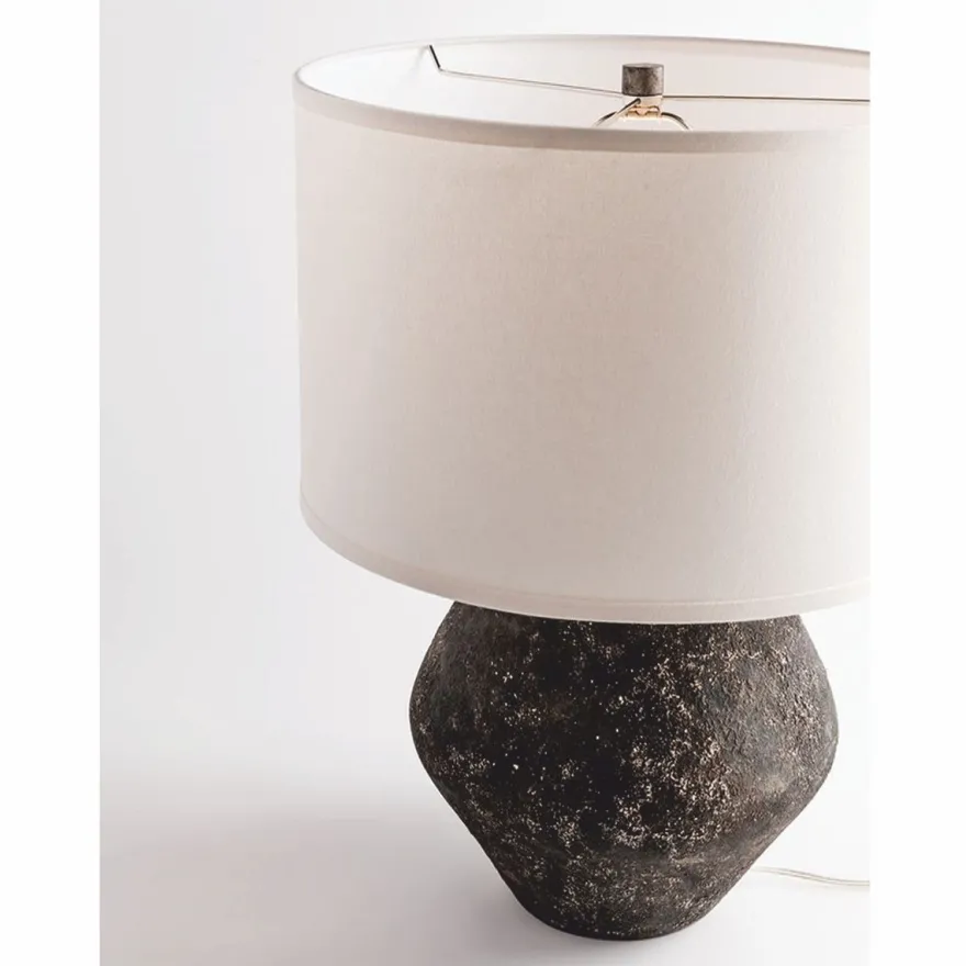 Casa Padrino Luxus Tischleuchte Schwarz / Cremeweiß H. 58,5 cm - Luxus Leuchten