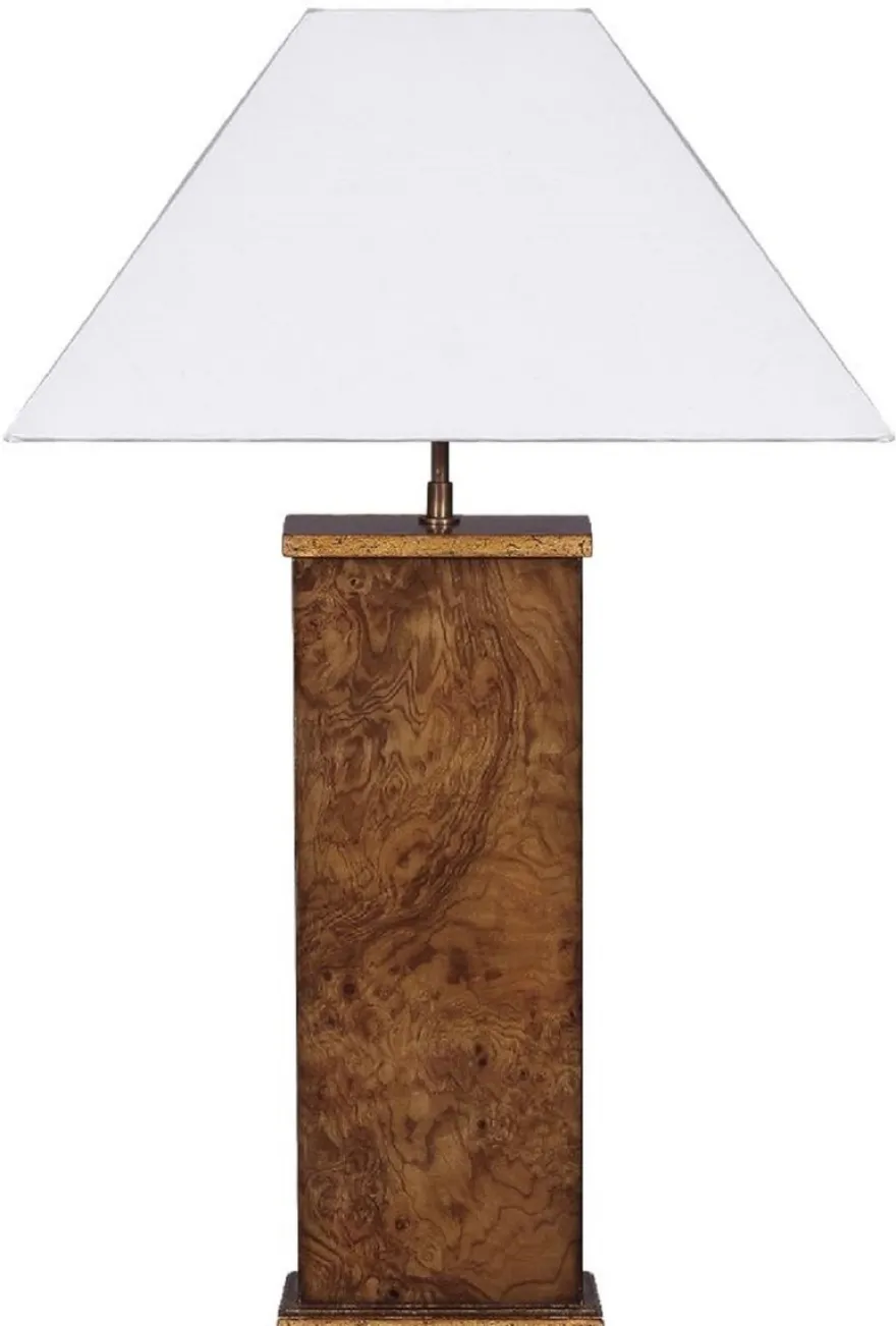 Casa Padrino Luxus Tischleuchte Braun / Weiß 45 x 39 x H. 72 cm - Massivholz Schreibtischleuchte mit Lampenschirm - Luxus Tischleuchten - Luxus Schreibtischleuchten - Luxus Interior