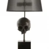 Casa Padrino Luxus Tischleuchte im Antik Messing Design mit Totenkopf Elementen in Schwarz 13 x 35 x H 60-77 cm