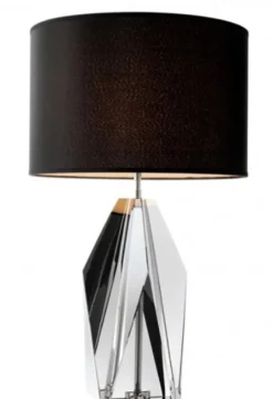 Casa Padrino Luxus Tischleuchte aus Kristallglas und Eisen, Grau / Schwarz, 21 x 71,5 cm