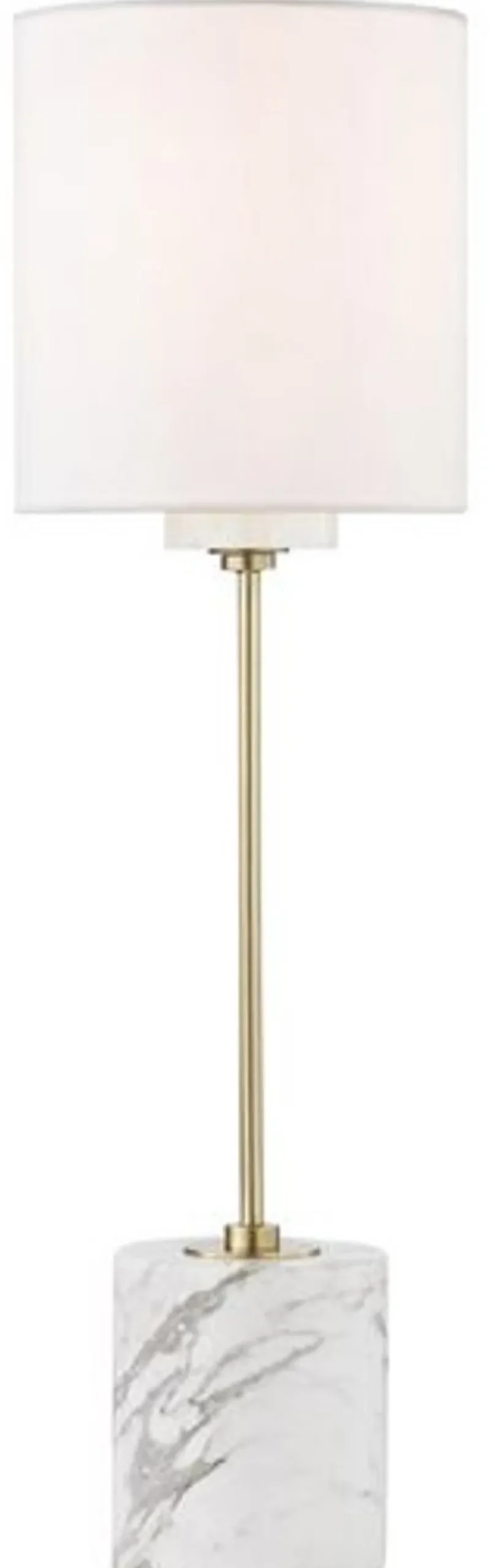 Casa Padrino Luxus Tischleuchte Antik Messing / Weiß Ø 15,9 x H. 55,9 cm - Moderne runde Tischlampe mit Lampenschirm aus Kunstseide und Marmorsockel