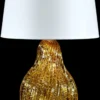 Casa Padrino Luxus Tischleuchte Gelb / Silber / Weiß Ø 20 x H. 40 cm - Glas Schreibtischleuchte mit rundem Lampenschirm - Glas Tischleuchten - Luxus Tischleuchten - Luxus Schreibtischleuchten
