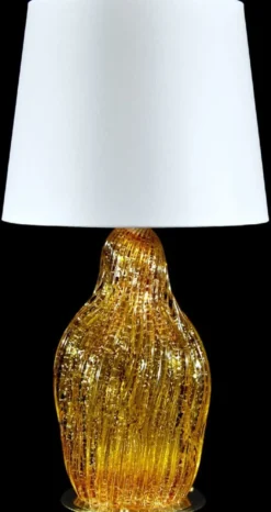 Casa Padrino Luxus Tischleuchte Gelb / Silber / Weiß Ø 20 x H. 40 cm - Glas Schreibtischleuchte mit rundem Lampenschirm - Glas Tischleuchten - Luxus Tischleuchten - Luxus Schreibtischleuchten