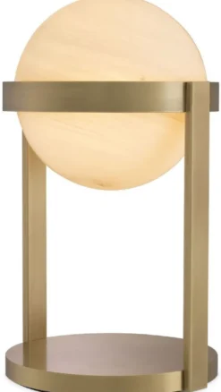 Casa Padrino Luxus Tischleuchte Antik Messingfarben / Weiß Ø 22 x H. 38 cm - Schreibtischleuchte mit rundem Glas Lampenschirm - Luxus Leuchten