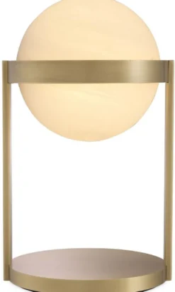 Casa Padrino Luxus Tischleuchte Antik Messingfarben / Weiß Ø 22 x H. 38 cm - Schreibtischleuchte mit rundem Glas Lampenschirm - Luxus Leuchten