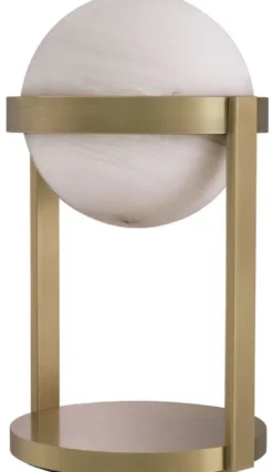 Casa Padrino Luxus Tischleuchte Antik Messingfarben / Weiß Ø 22 x H. 38 cm - Schreibtischleuchte mit rundem Glas Lampenschirm - Luxus Leuchten