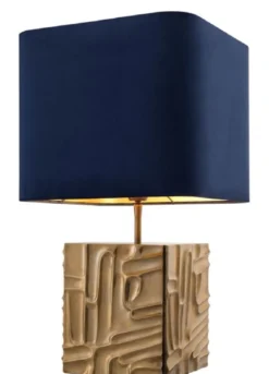 Casa Padrino Luxus Tischleuchte Vintage Messingfarben / Blau 35 x 35 x H. 62 cm - Designer Lampe