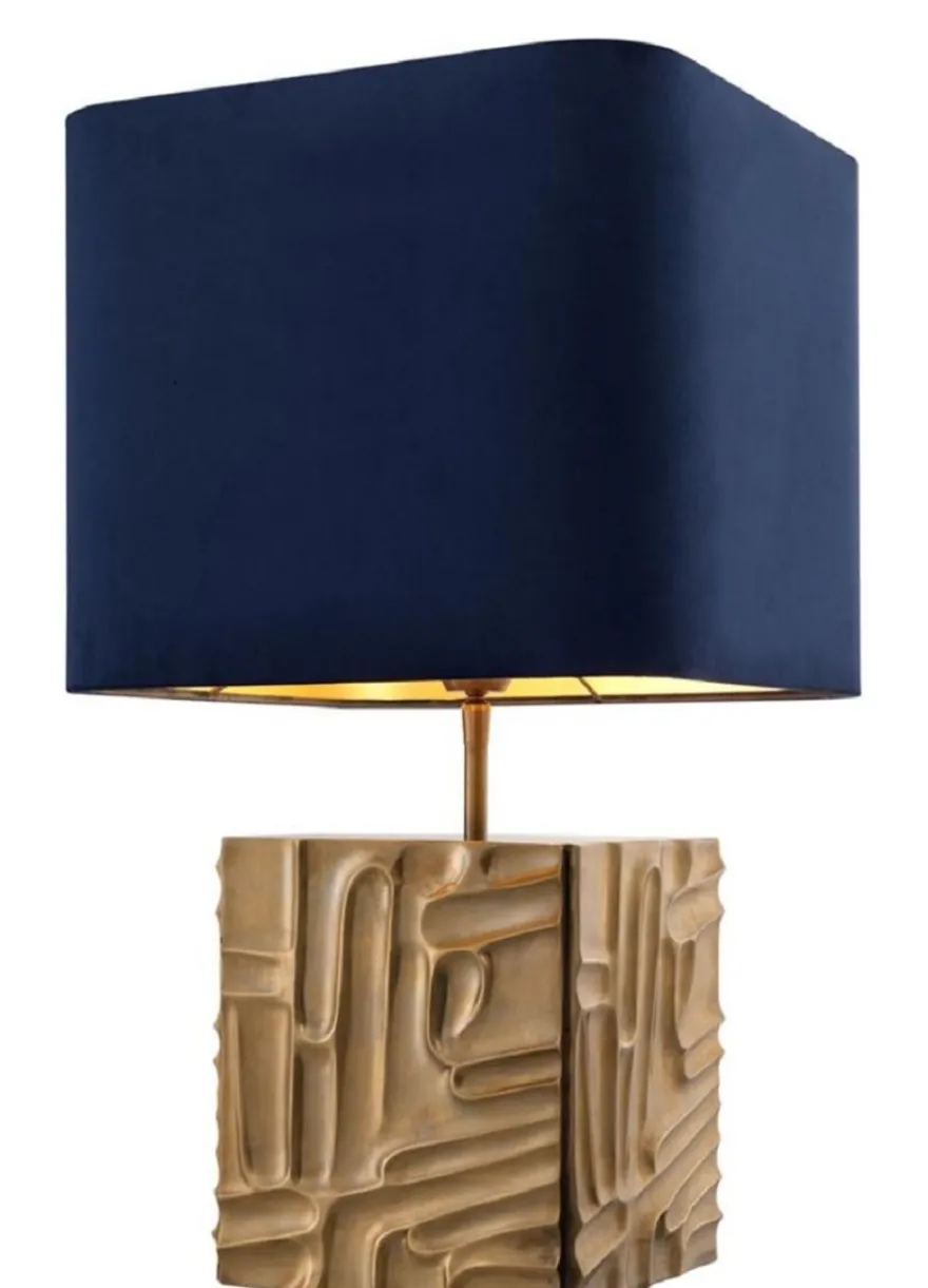 Casa Padrino Luxus Tischleuchte Vintage Messingfarben / Blau 35 x 35 x H. 62 cm - Designer Lampe