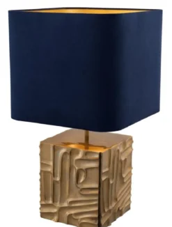 Casa Padrino Luxus Tischleuchte Vintage Messingfarben / Blau 35 x 35 x H. 62 cm - Designer Lampe