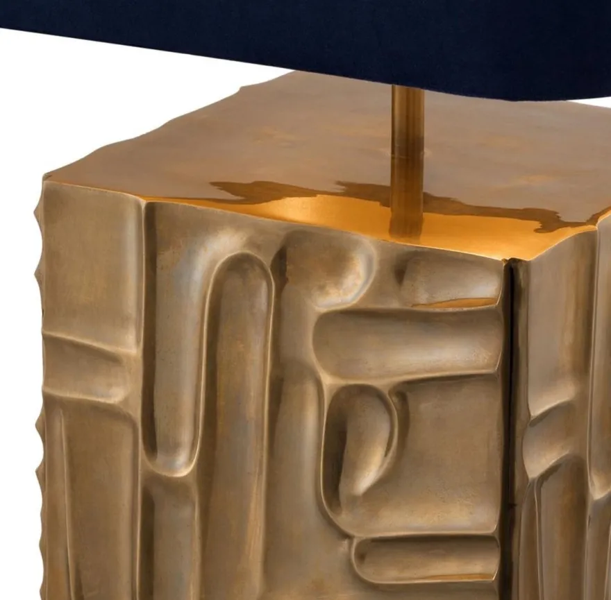 Casa Padrino Luxus Tischleuchte Vintage Messingfarben / Blau 35 x 35 x H. 62 cm - Designer Lampe