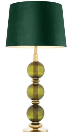 Casa Padrino Luxus Tischleuchte Grün / Gold Ø 50 x H. 105 cm - Wohnzimmer Tischlampe mit mundgeblasenem Glas