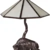 Casa Padrino Luxus Tischleuchte mit Bronzefigur Bison Bronze / Weiß 42 x 42 x H. 50 cm - Luxus Kollektion