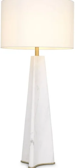 Casa Padrino Luxus Tischleuchte Weiß / Antik Messingfarben Ø 48 x H. 106,5 cm - Moderne Marmor Schreibtschleuchte - Luxus Kollektion