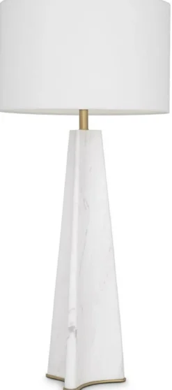 Casa Padrino Luxus Tischleuchte Weiß / Antik Messingfarben Ø 48 x H. 106,5 cm - Moderne Marmor Schreibtschleuchte - Luxus Kollektion