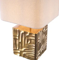 Casa Padrino Luxus Tischleuchte Vintage Messing / Creme 35 x 35 x H. 62 cm - Schreibtischleuchte mit quadratischem Samt Lampenschirm - Luxus Tischleuchten - Luxus Schreibtischleuchten