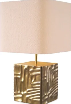 Casa Padrino Luxus Tischleuchte Vintage Messing / Creme 35 x 35 x H. 62 cm - Schreibtischleuchte mit quadratischem Samt Lampenschirm - Luxus Tischleuchten - Luxus Schreibtischleuchten