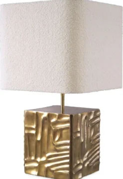 Casa Padrino Luxus Tischleuchte Vintage Messing / Creme 35 x 35 x H. 62 cm - Schreibtischleuchte mit quadratischem Samt Lampenschirm - Luxus Tischleuchten - Luxus Schreibtischleuchten