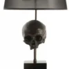 Casa Padrino Luxus Tischleuchte Totenkopf Schwarz / Antik Messing Ø 35 x H. 77 cm - Schreibtschleuchte mit rundem Lampenschirmen - Luxus Leuchten - Luxus Möbel - Luxus Interior
