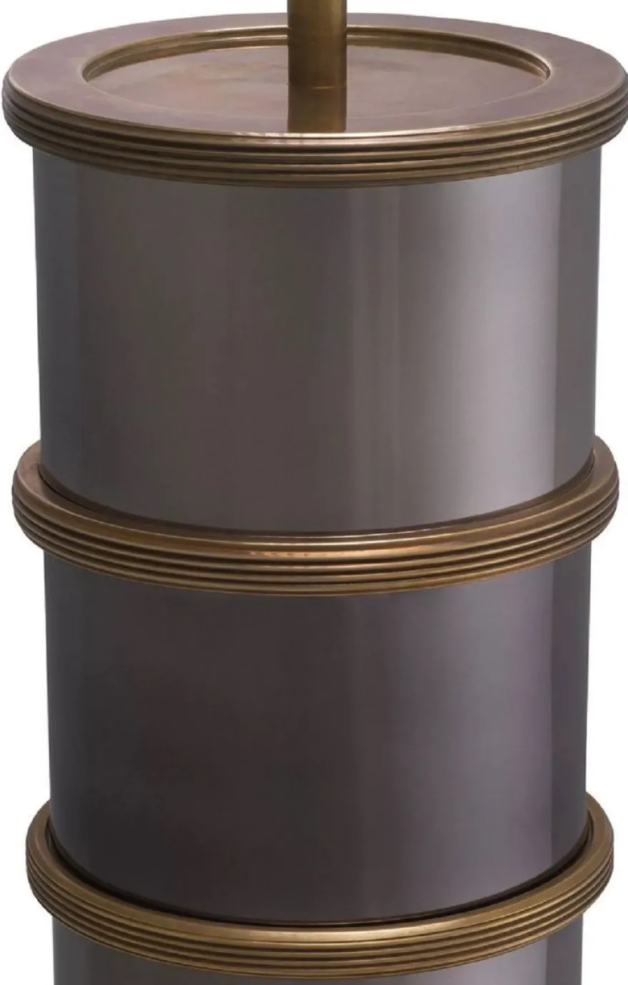 Casa Padrino Luxus Tischleuchte Vintage Messing / Schwarz Nickel / Creme Ø 45 x H. 76 cm - Runde Schreibtischleuchte - Luxus Tischleuchten - Luxus Möbel - Luxus Qualität