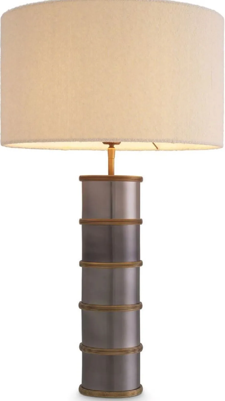 Casa Padrino Luxus Tischleuchte Vintage Messing / Schwarz Nickel / Creme Ø 45 x H. 76 cm - Runde Schreibtischleuchte - Luxus Tischleuchten - Luxus Möbel - Luxus Qualität