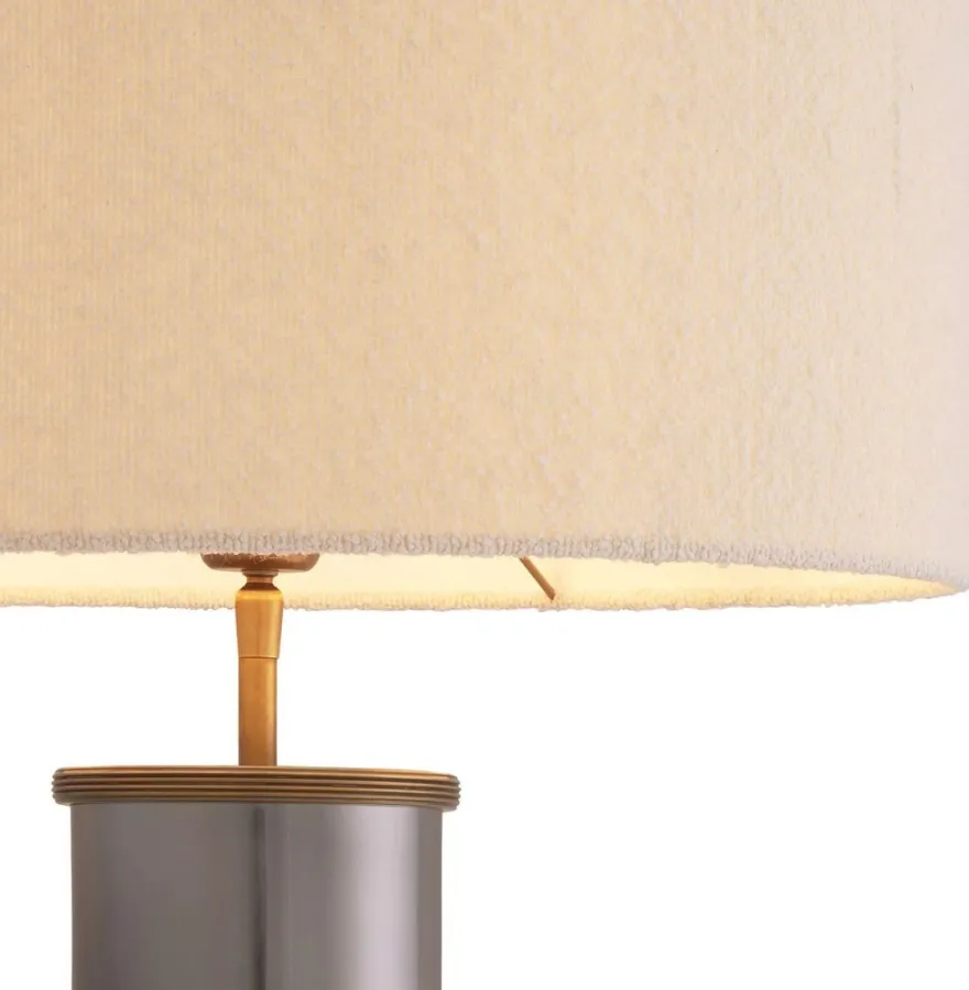 Casa Padrino Luxus Tischleuchte Vintage Messing / Schwarz Nickel / Creme Ø 45 x H. 76 cm - Runde Schreibtischleuchte - Luxus Tischleuchten - Luxus Möbel - Luxus Qualität