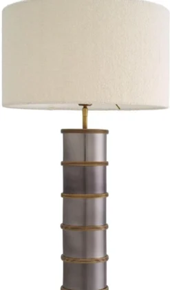 Casa Padrino Luxus Tischleuchte Vintage Messing / Schwarz Nickel / Creme Ø 45 x H. 76 cm - Runde Schreibtischleuchte - Luxus Tischleuchten - Luxus Möbel - Luxus Qualität