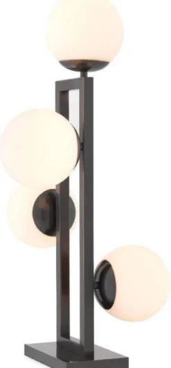 Casa Padrino Luxus Tischleuchte Bronzefarben / Weiß 35 x 37,5 x H. 65,5 cm - Elegante Schreibtischleuchte mit runden Glas Lampnschirmen - Luxus Leuchten
