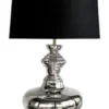 Casa Padrino Luxus Tischleuchte Silber / Schwarz Ø 44 x H. 75 cm - Runde Messing Tischlampe mit Lampenschirm