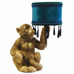 Casa Padrino Luxus Tischleuchte Affe Gold / Blau / Grün H. 50 cm - Luxus Leuchten